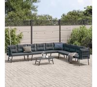 Set Panche Giardino Cuscini 5pz Nere Acciaio Verniciato Polvere Salottino Da Esterno Tavolo E Sedie Da Esterno Sedie Da Giardino Arredo Giardino Per Esterno per Esterno Terrazzo Piscina Balcone