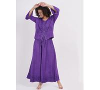 Set pantaloni palazzo donna ricamati con bottoni top e gamba larga lotto mist...