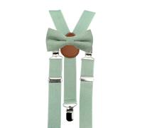 Set papillon e bretelle in misto cotone per bambini, Papillon verde salvia e bretelle in eucalipto, Bow Tie: Length 10cm, width 5cm