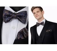 Set Papillon E Fazzoletti Da Uomo In Seta Paisley Marrone Nero Floreale UK