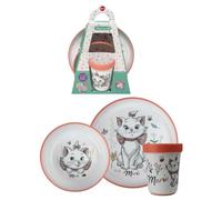 Set Pappa Marie Aristogatti Disney 3 Pezzi Antiscivolo Piatto Piano Piatto Fondo e Bicchiere per Bambini Utilizzabile in Microonde