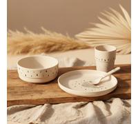 LÄSSIG Set di stoviglie per bambini, piatto ciotola tazza cucchiaio, senza BPA/Dish Set PP/Cellulose Little Water Whale