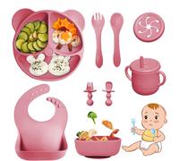 Set Pappa per Bambino, 9 Pezzi, Svezzamento in Silicone, Senza BPA, Antiscivolo