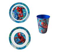 Set Pappa Spiderman Uomo Ragno Marvel 2 Piatti + Bicchiere Bambino