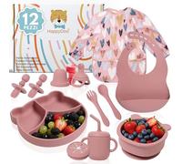 Set Pappa Svezzamento Neonato in Silicone 12 Pezzi | Piatto e Ciotola con Ventosa, Tazza 3 in 1, Posate, Bavaglini Impermeabili, Ciuccio Frutta | Senza BPA, Antiscivolo, BLW, Microonde e Lavastoviglie