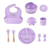 Set Pappa Svezzamento per Bambini in Silicone Personalizzato,Set Pappa Antiscivolo con Ventosa Piatto Ciotola Cucchiaio Forchetta Tazza Bavaglino,Adatto al microonde e alla lavastoviglie