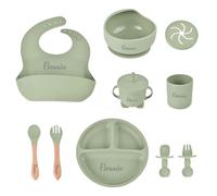 Set Pappa Svezzamento per Bambini in Silicone Personalizzato,Set Pappa Antiscivolo con Ventosa Piatto Ciotola Cucchiaio Forchetta Tazza Bavaglino,Adatto al microonde e alla lavastoviglie