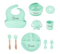 Set Pappa Svezzamento per Bambini in Silicone Personalizzato,Set Pappa Antiscivolo con Ventosa Piatto Ciotola Cucchiaio Forchetta Tazza Bavaglino,Piatto con Ventosa per Bambini