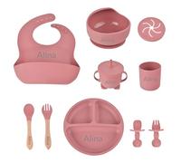 Set Pappa Svezzamento per Bambini in Silicone Personalizzato,Set Pappa Antiscivolo con Ventosa Piatto Ciotola Cucchiaio Forchetta Tazza Bavaglino,Adatto al microonde e alla lavastoviglie