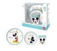 SET PAPPA TOPOLINO BICCHIERE PIATTI ANTISCIVOLO AZZURRO BAMBINI PRIMA PAPPA