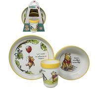 Set Pappa Winnie the Pooh Disney 3 Pezzi Antiscivolo Piatto Piano Piatto Fondo e Bicchiere per Bambini Utilizzabile in Microonde Svezzamento e Prima Infanzia