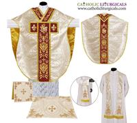 Set paramenti e massa METALLIC GOLD Chasuble St. Philip Neri Style, ricamo IHS