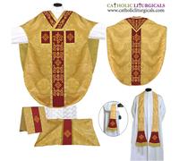 Set paramenti e massa stile San Filippo Neri casula GIALLO, ricamo IHS, NUOVO
