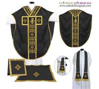 Set paramenti e massa stile San Filippo Neri casula NERO, ricamo CHI RHO