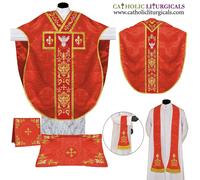 Set paramenti e massa stile San Filippo Neri casula ROSSO, ricamo HOLY SPIRIT