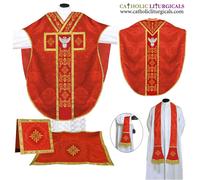 Set paramenti e massa stile San Filippo Neri casula ROSSO, ricamo HOLY SPIRIT