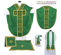 Set paramenti e massa stile San Filippo Neri casula VERDE, ricamo IHS, NUOVO