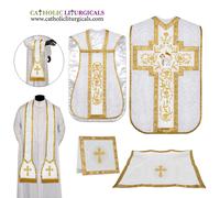 Set paramento e messa bianca romana casula violino, ricamo Agnus Dei