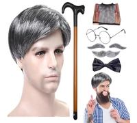 Set parrucca da vecchio, cosplay da vecchio | 8 pezzi/set parrucca per sopracciglia artificiali, occhiali, parrucca da uomo | Parrucca Bastone da passeggio Occhiali Sopracciglia finte Baffi Papillon p
