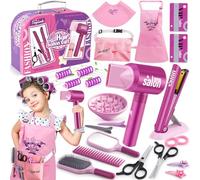 Set Parrucchiera Bambina con Giocattolo Asciugacapelli Piastra per Capelli Specchiera Pettine Forbici Mantella Parrucchiere Valigetta Trucchi Salone di Bellezza Giochi Regalo Bambina 3 4 5 6 7 Anni