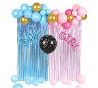 Set Party Boy or Girl - 47 Pezzi | 2 Tende a Frange 1x2m, 45 Palloncini, Coriandoli Rosa e Celesti, Palloncini “Boy or Girl?”, Accessori Decorativi per Gender Reveal e Baby Shower