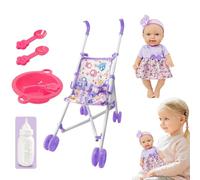 Set passeggino per bambole - Sedia da pranzo per bambini con bambola da 25 cm, passeggino e accessori per l'alimentazione | Creativi durevoli dal design moderno carino set di giocattoli per giochi di