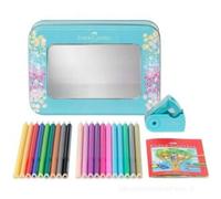Set pastelli faber-castell sparkle in scatola metallo turchese - 20 colori