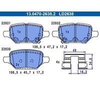 Set pastiglie freno, freno a disco ATE 13.0470-2638.2 TRAX 1.6 2014-2015