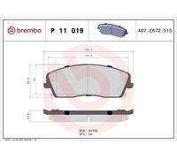 Set pastiglie freno, freno a disco BREMBO P11019 (1 set - 4 pezzi)