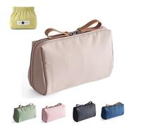 Set Patient Makeup Bag, Set Patient Travel Makeup Bag, Multi-Compartment Toiletry Cosmetics Bag, Water Resistant Versatile Makeup, Pouch Travel Cosmetic Organizer (16x9.5x6.5cm,Khaki)
