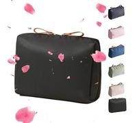 Set Patient Travel Makeup Pouch, 2024 New set patient makeup bag, multi compartment toiletry cosmetic bag, multi compartment toiletry bag, Large Capacity Waterproof Makeup Bag (L,Black On Red)