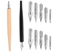 Set Penne a Immersione per Fumetti con 2 Portapenne in Legno e 10 Punte di Ricambio in Acciaio Inossidabile, 5 Stili Pennini a Immersione per Calligrafia Disegno Scrittura Schizzi Firma
