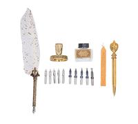 Set penne con 10 pennini intercambiabili, set penne d'oca per calligrafia, strumento da scrittura vintage con cera laccata a fuoco, tagliacarte, portapenne e boccetta (Bianca)