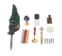 Set penne, kit penna d'oca con pennino fine e ottone, punta della penna in cera a fuoco retrò squisita tagliacarte base candela, set penne per calligrafia per gotico e italiano (OD Verde)