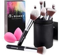 Set Pennelli Make Up con Custodia 10 Pennelli Trucco e 2 Spugnette Setole
