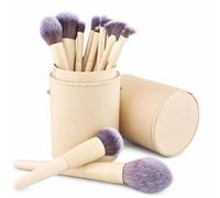 Set Pennelli Ombretto, 15 Pennelli Legno, con contenitore cilindrico | Impugnatura comoda, Pennelli per palpebre, Definire sopracciglia, Per uso domestico