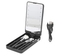 Set Pennelli per Trucco, Kit Pennelli per Trucco Opzionale in Bianco e Nero Viaggio con Specchio, Kit Pennelli Cosmetici per Viaggi e Ufficio (BLACK)