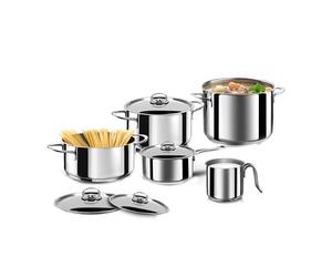 Set Pentole 9 Pezzi Acciaio Inox 18/10 con Pentole, Casseruole e Bollilatte