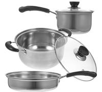 Set Pentole da Cucina in Acciaio Inox, Tre Pezzi, Salvaspazio | Zuppa e Brodo Caldo, Impugnatura Integrata, Superficie Liscia, Uso Quotidiano in Cucina