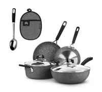 Set pentole e padelle KASANOVA New Petra Dark, antiaderente, induzione e forno fino a 180°C, con presina e cucchiaio (8, Pezzi)