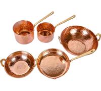 Set Pentole In Rame Indiane Martellato 5 Pezzi Kadhai Wok Padella Tegame