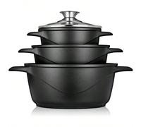 Set Pentole Induzione 6 Pezzi, ✅ Spedizione 24/48h✅, Alluminio Pressofuso, 3 Pentole con Coperchio in Vetro Antiaderente, Briebe, MGK-18, 16-20-24 cm, Nero Goditi ogni giorno l'innovazione in cucina o