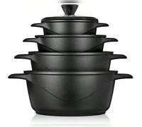 Set Pentole Induzione 8 Pezzi, ✅Spedizione 24/48h✅4 Pentole in Alluminio Pressofuso con Coperchio in Vetro Antiaderente, Briebe, MGK12S, 16-20-24-28 cm, Nero Goditi ogni giorno l'innovazione in cucina