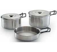 Set pentole kit campeggio 5 pezzi acciaio inox 2 pentole + 2 coperchi + 1 padella