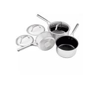 Ninja Foodi ZEROSTICK Set 3 Pentolini Acciaio Inox, 16cm, 18cm, 20cm, Coperchi in Vetro Temperato, Antiaderenti, Compatibili Piani a Induzione, Forno a 260°C, Lavastoviglie C63000EU