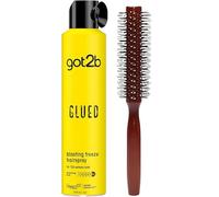 Set per acconciature con spray congelante incollato da 300 ml e spazzola rotonda Amara - Lacca per capelli a tenuta forte per donne e uomini, spazzola per capelli resistente al calore per volume e