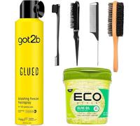 Set per acconciature con spray incollato, gel ecologico, spazzola con setole di cinghiale e set di pennelli per la schiena liscia, spray a tenuta forte e gel per lo styling da donna