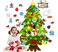 Set per albero di Natale fai da te in feltro, 32 pezzi, altezza 90 cm, da appendere alla parete, con 20 luci a LED per bambini, regali di Natale, decorazione per porta di casa, parete (Buon Natale)