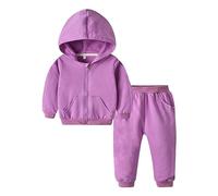 Set per bambini e bambine con cappotto, leggings e leggings con cappuccio, due pantaloni harlan sportivi, tinta unita, casual, per feste, compleanni, scuola, adolescenti, ragazze, leggings (viola, 3-4