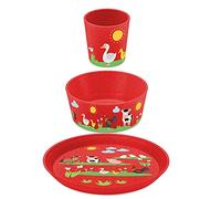 Set per bambini FARM piatto piccolo + ciotola + bicchiere rosso organico